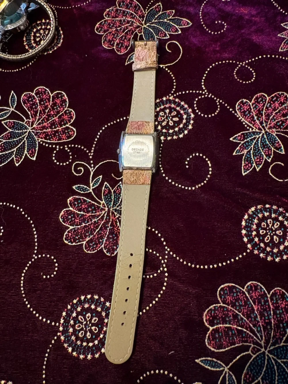Vintage Decade Crystal Square Face Watch w/Multicolor Textured Strap